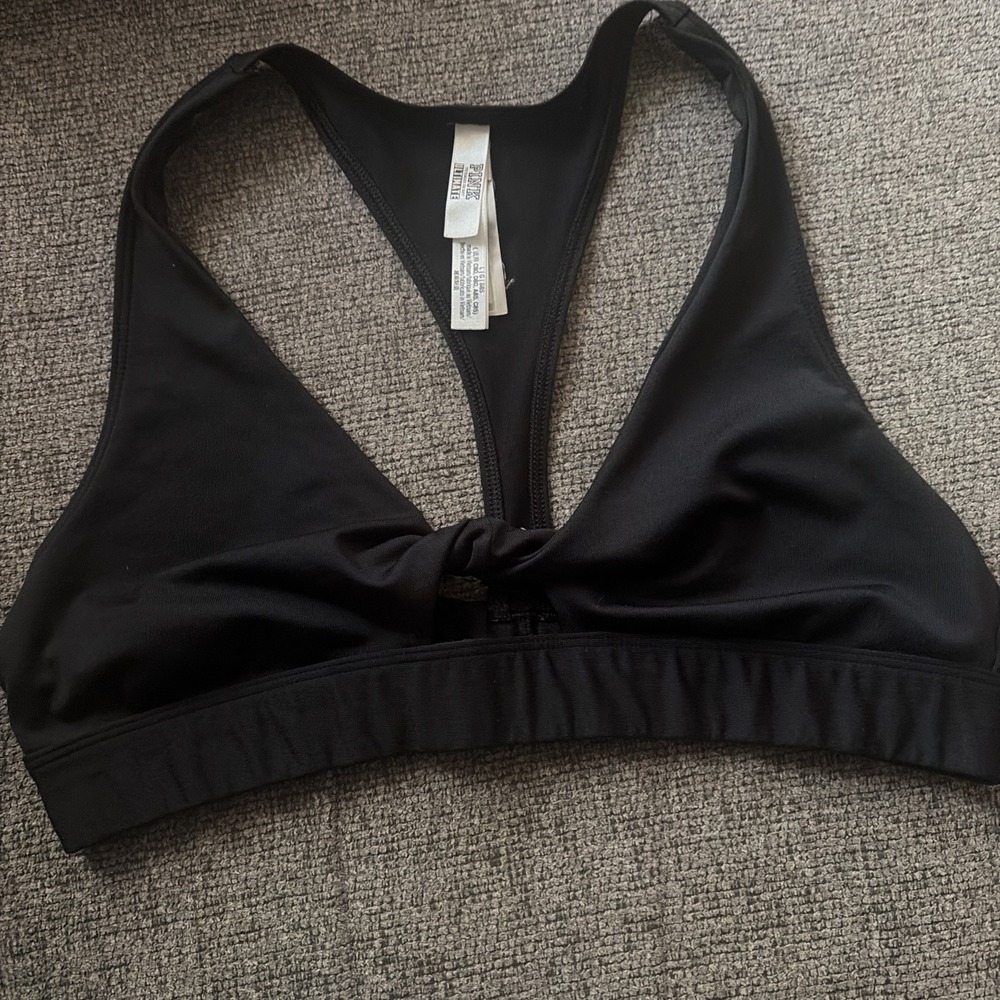 Victoria's Secret Pink Sports Bra Twist Keyhole Front Racerback Black Sz L